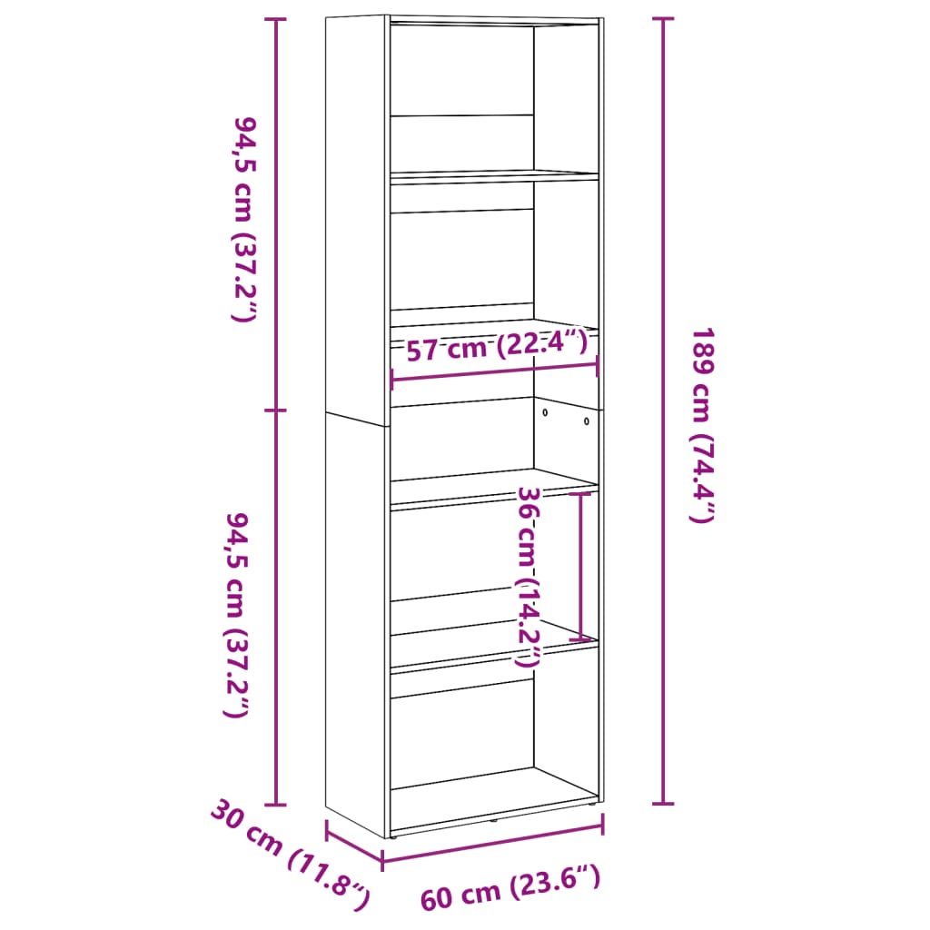 Bücherregal Sonoma-Eiche 60x30x189 cm Holzwerkstoff