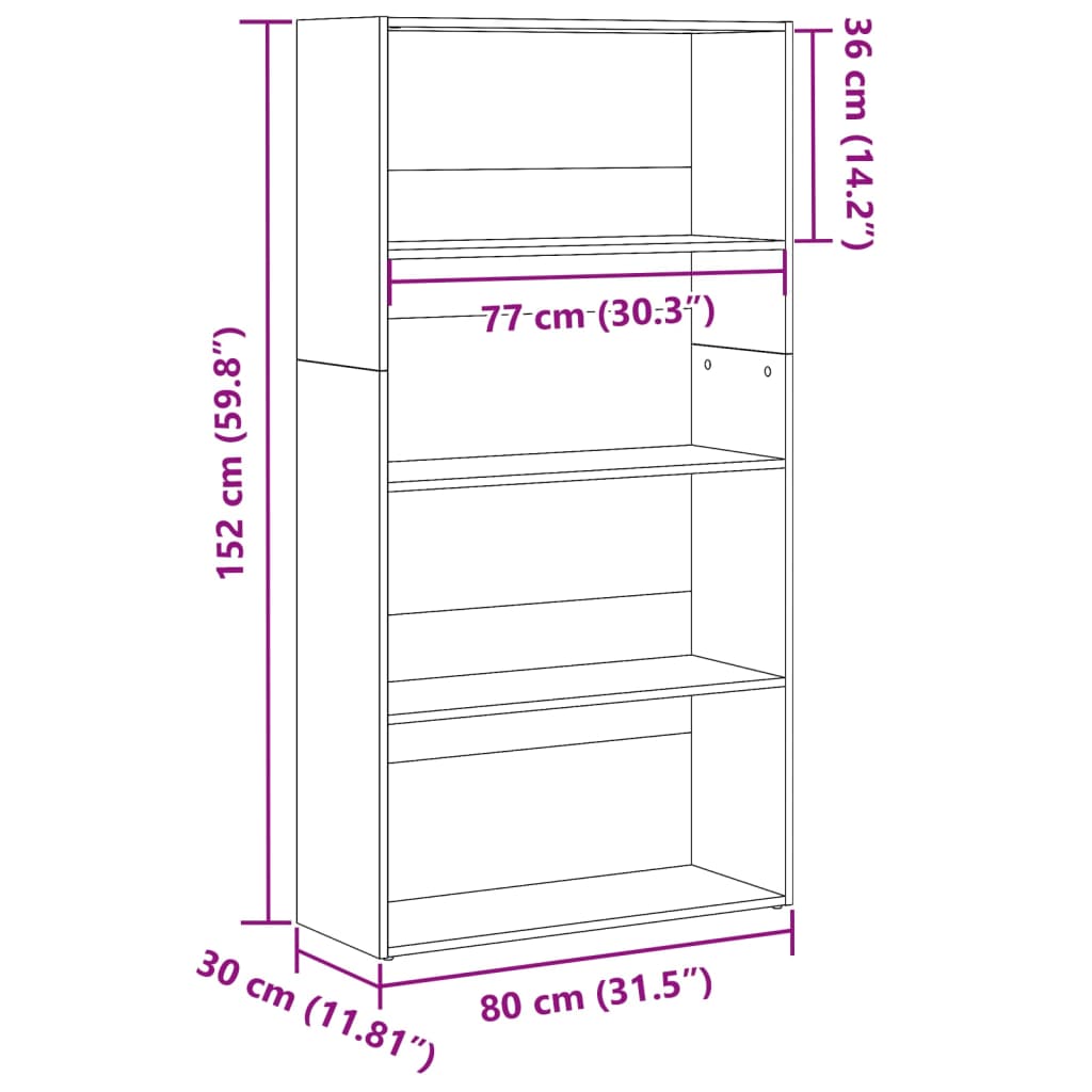 Bücherregal Betongrau 80x30x152 cm Holzwerkstoff