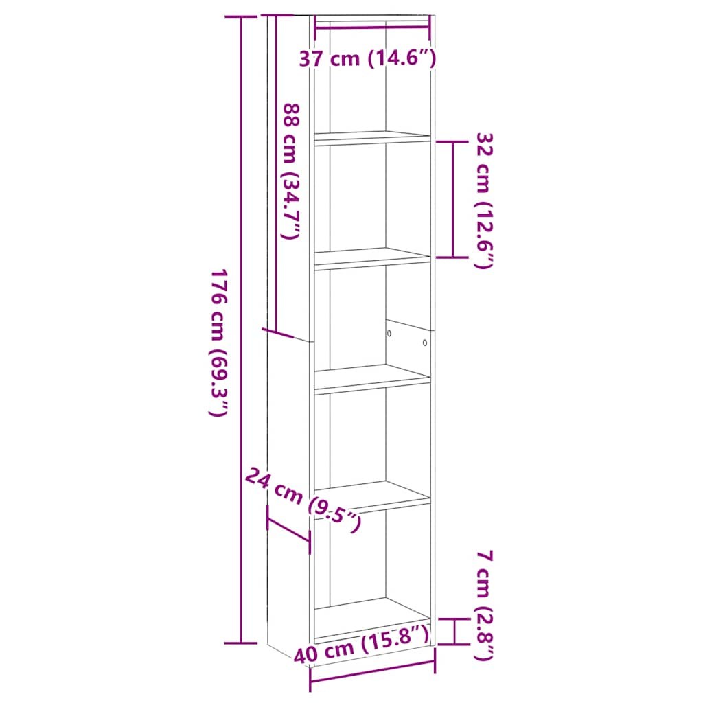 Bücherregal Hochglanz-Weiß 40x24x176 cm Holzwerkstoff