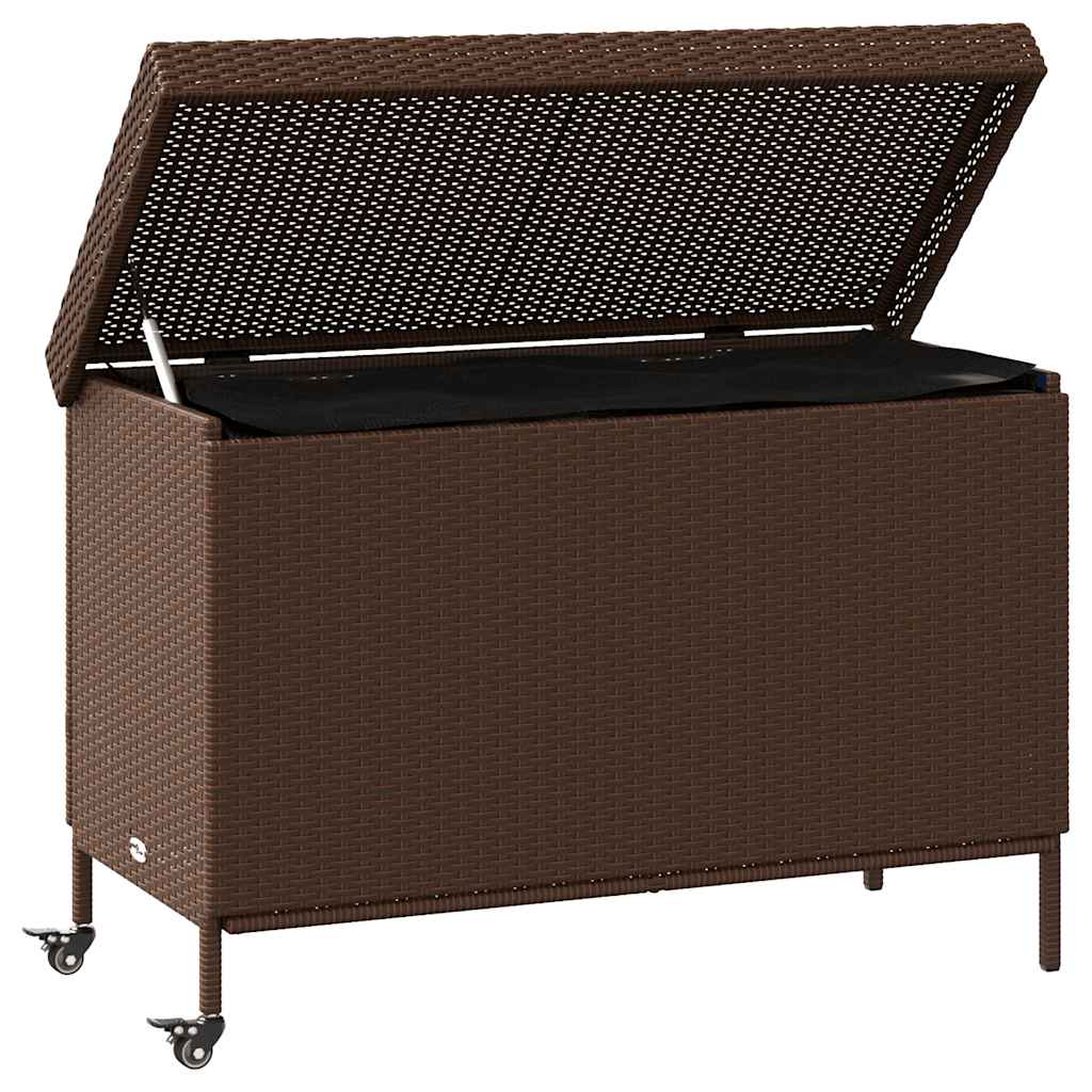 Gartentruhe mit Rollen Braun 110x55x73 cm Poly Rattan