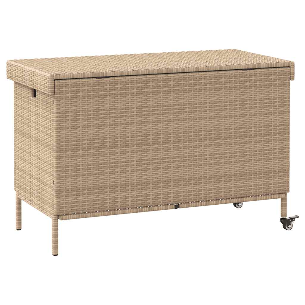 Gartentruhe mit Rollen Beige 110x55x73 cm Poly Rattan