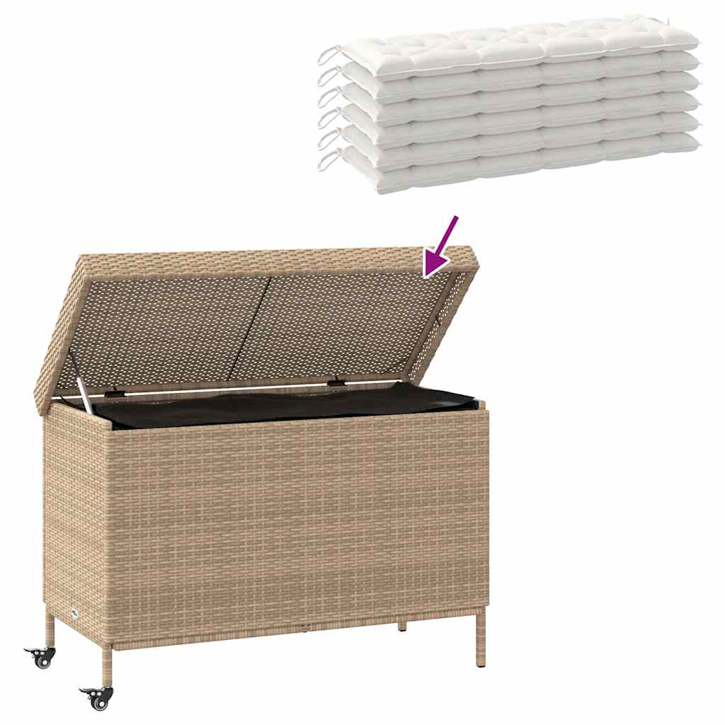 Gartentruhe mit Rollen Beige 110x55x73 cm Poly Rattan