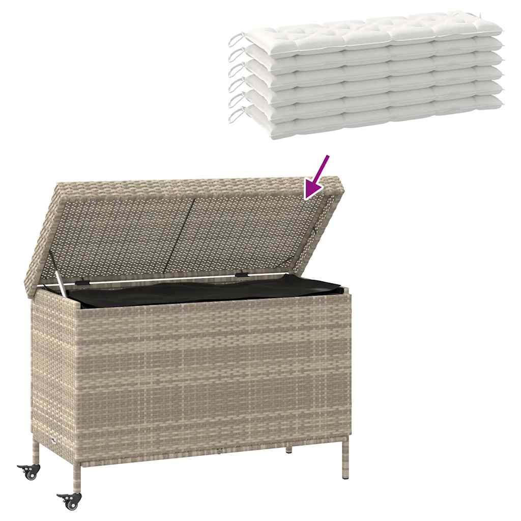 Gartentruhe mit Rollen Hellgrau 110x55x73 cm Poly Rattan