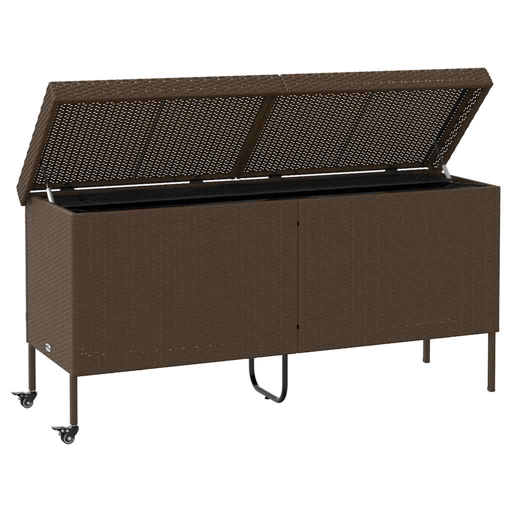 Gartentruhe mit Rollen Braun 160x55x75 cm Poly Rattan