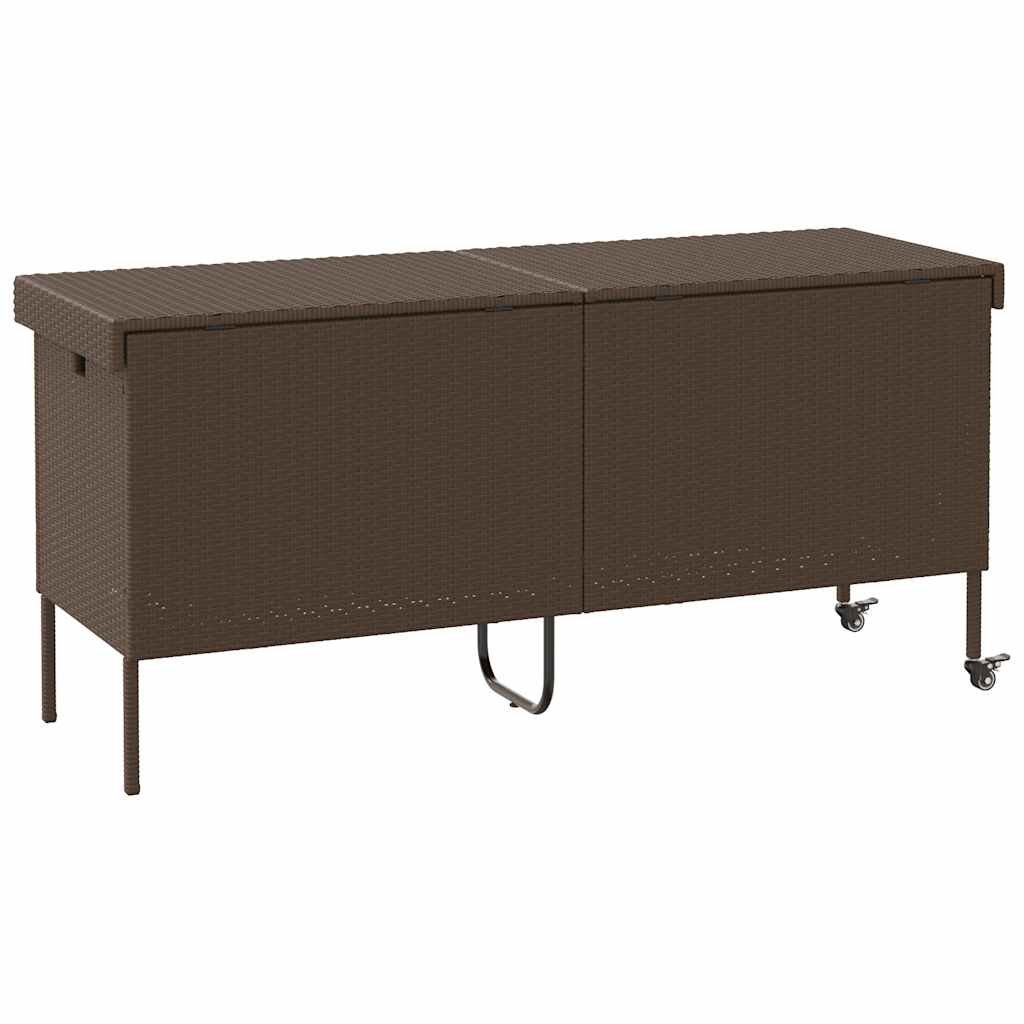 Gartentruhe mit Rollen Braun 160x55x75 cm Poly Rattan