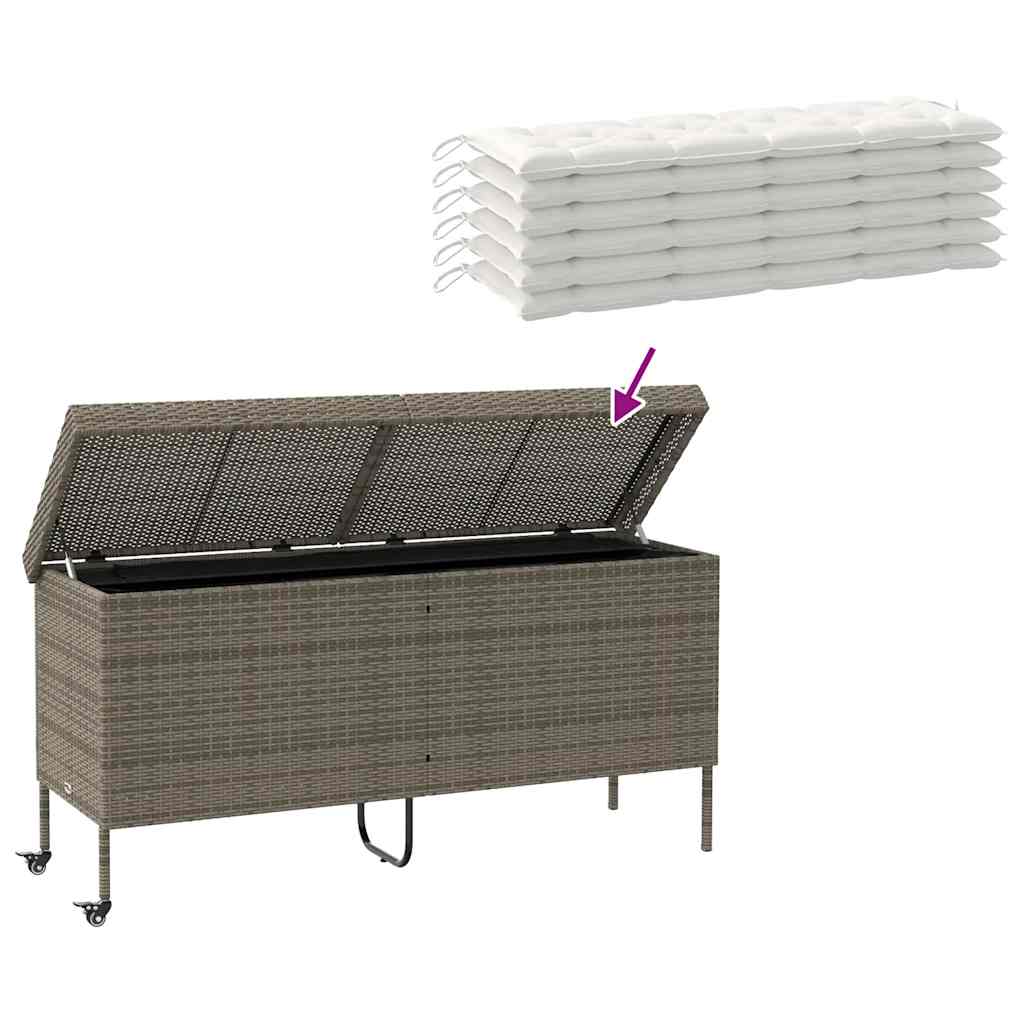 Gartentruhe mit Rollen Grau 160x55x75 cm Poly Rattan