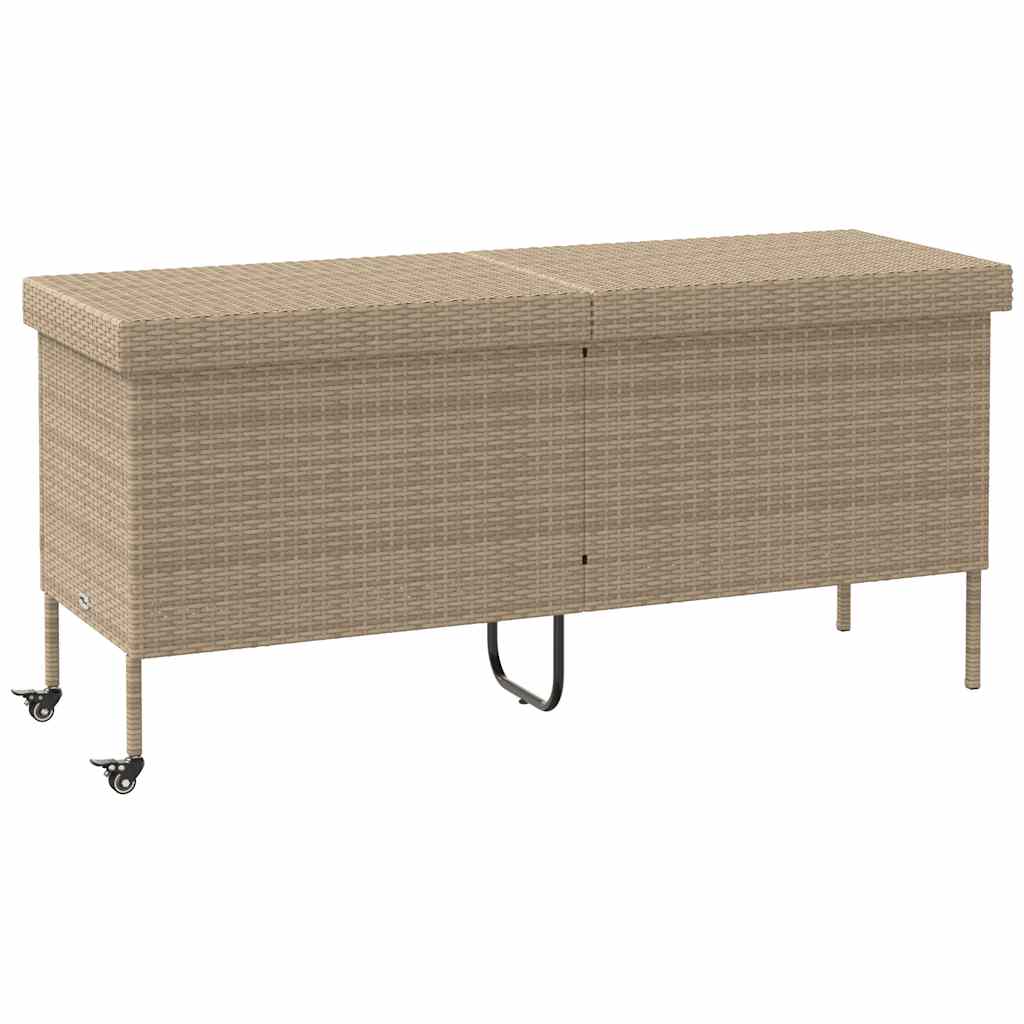 Gartentruhe mit Rollen Beige 160x55x75 cm Poly Rattan