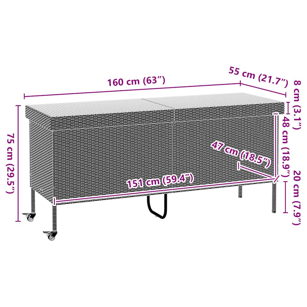 Gartentruhe mit Rollen Beige 160x55x75 cm Poly Rattan