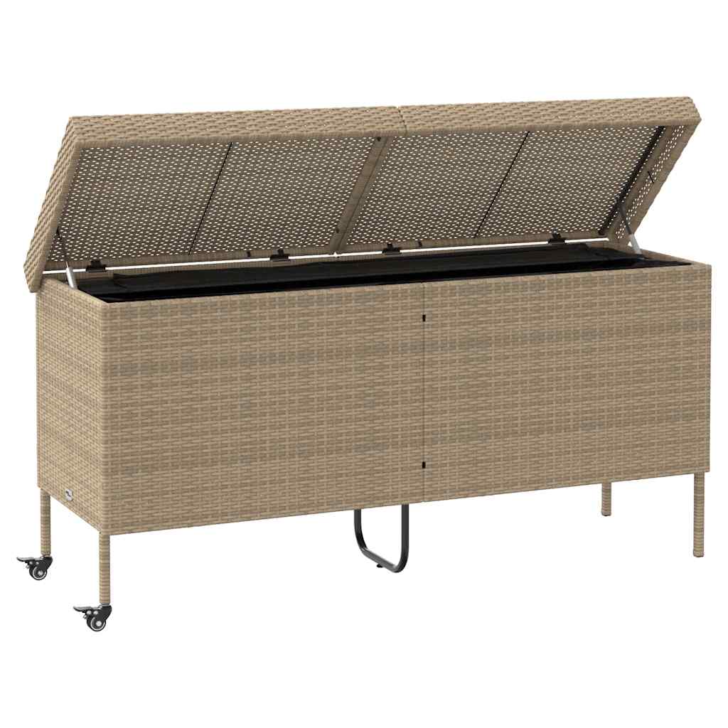 Gartentruhe mit Rollen Beige 160x55x75 cm Poly Rattan