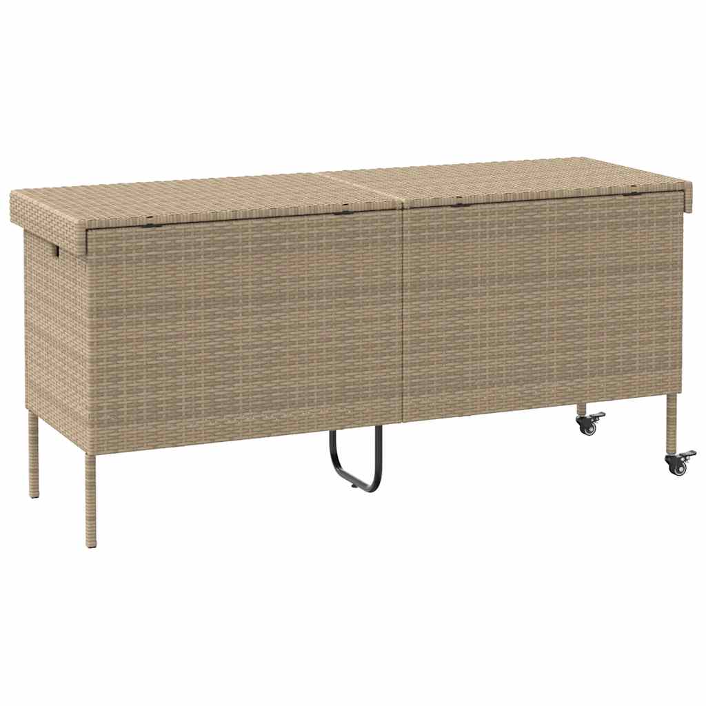 Gartentruhe mit Rollen Beige 160x55x75 cm Poly Rattan