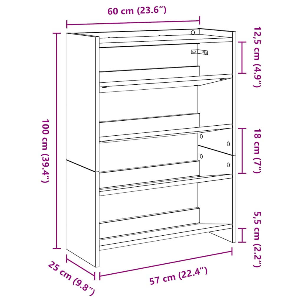 Schuhregal Weiß 60x25x81 cm Holzwerkstoff