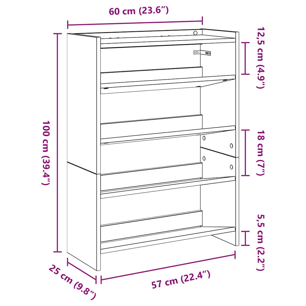 Schuhregal Schwarz 60x25x81 cm Holzwerkstoff