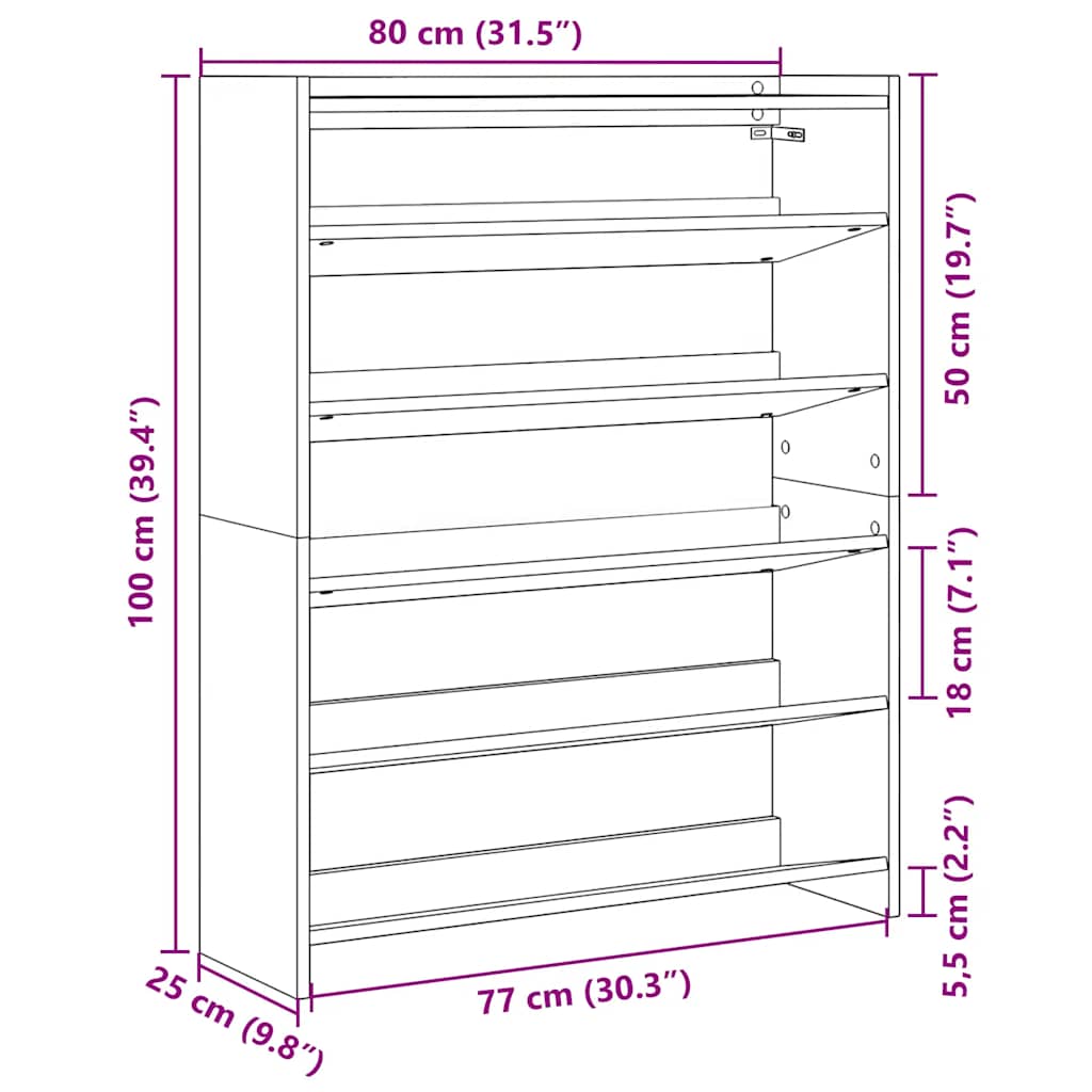 Schuhregal Schwarz 80x25x100 cm Holzwerkstoff