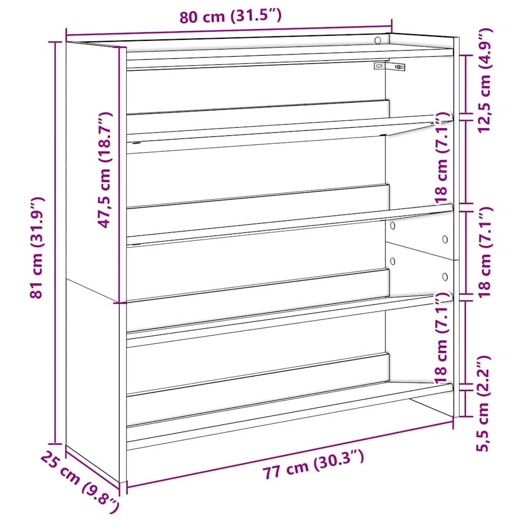 Schuhregal Räuchereiche 80x25x81 cm Holzwerkstoff