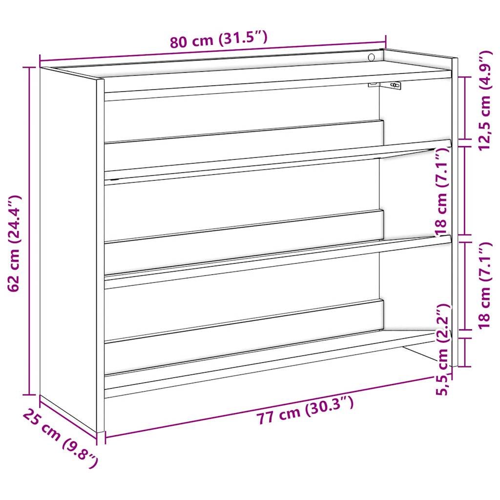 Schuhregal Schwarz 80x25x62 cm Holzwerkstoff