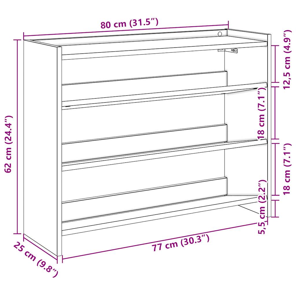 Schuhregal Sonoma-Eiche 80x25x62 cm Holzwerkstoff