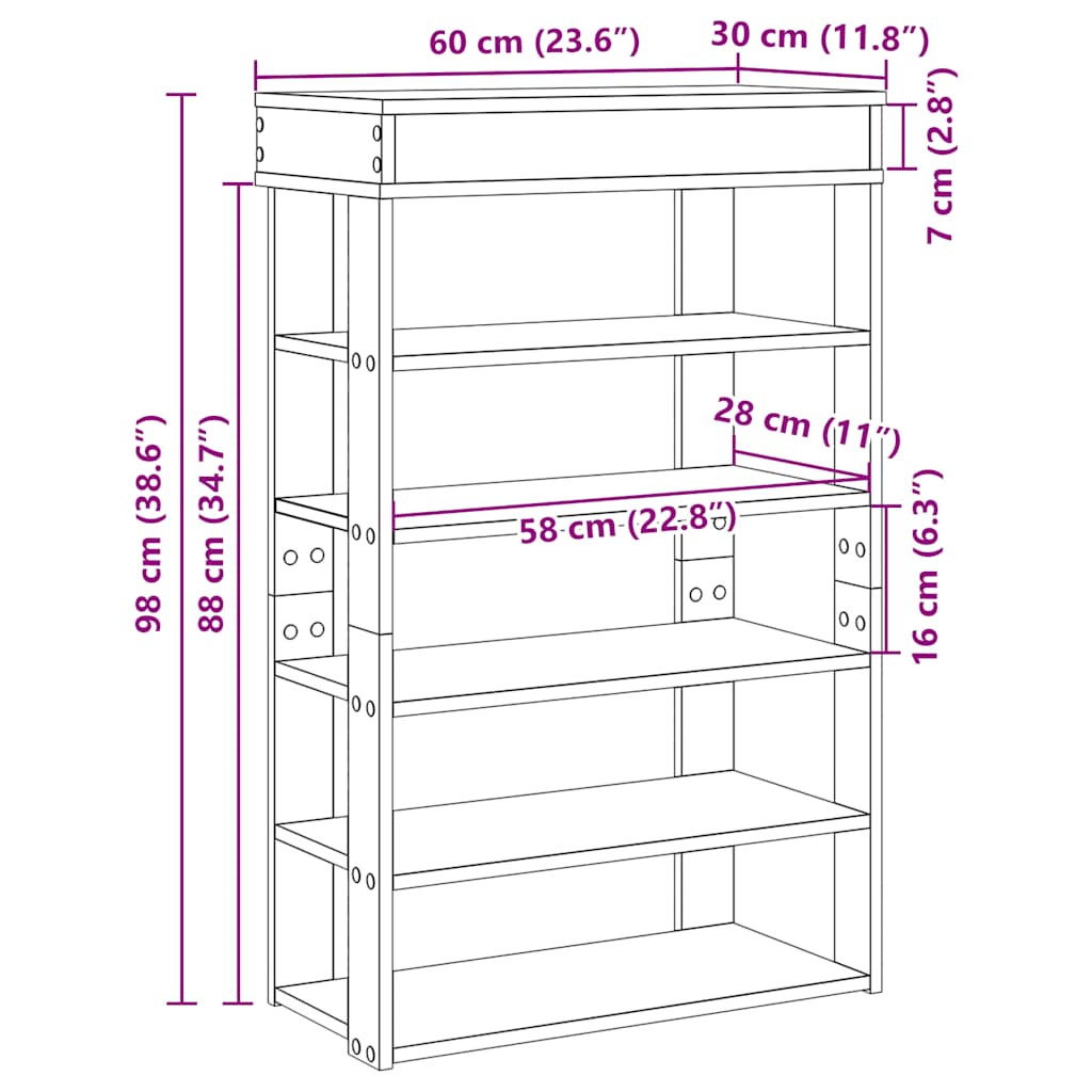 Schuhregal Schwarz 60x30x98 cm Holzwerkstoff