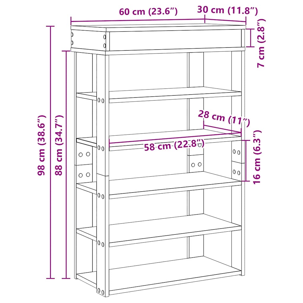 Schuhregal Betongrau 60x30x98 cm Holzwerkstoff