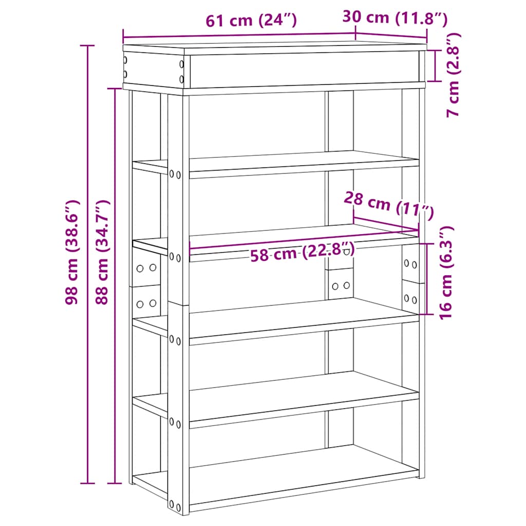 Schuhregal Altholz-Optik 60x30x98 cm Holzwerkstoff