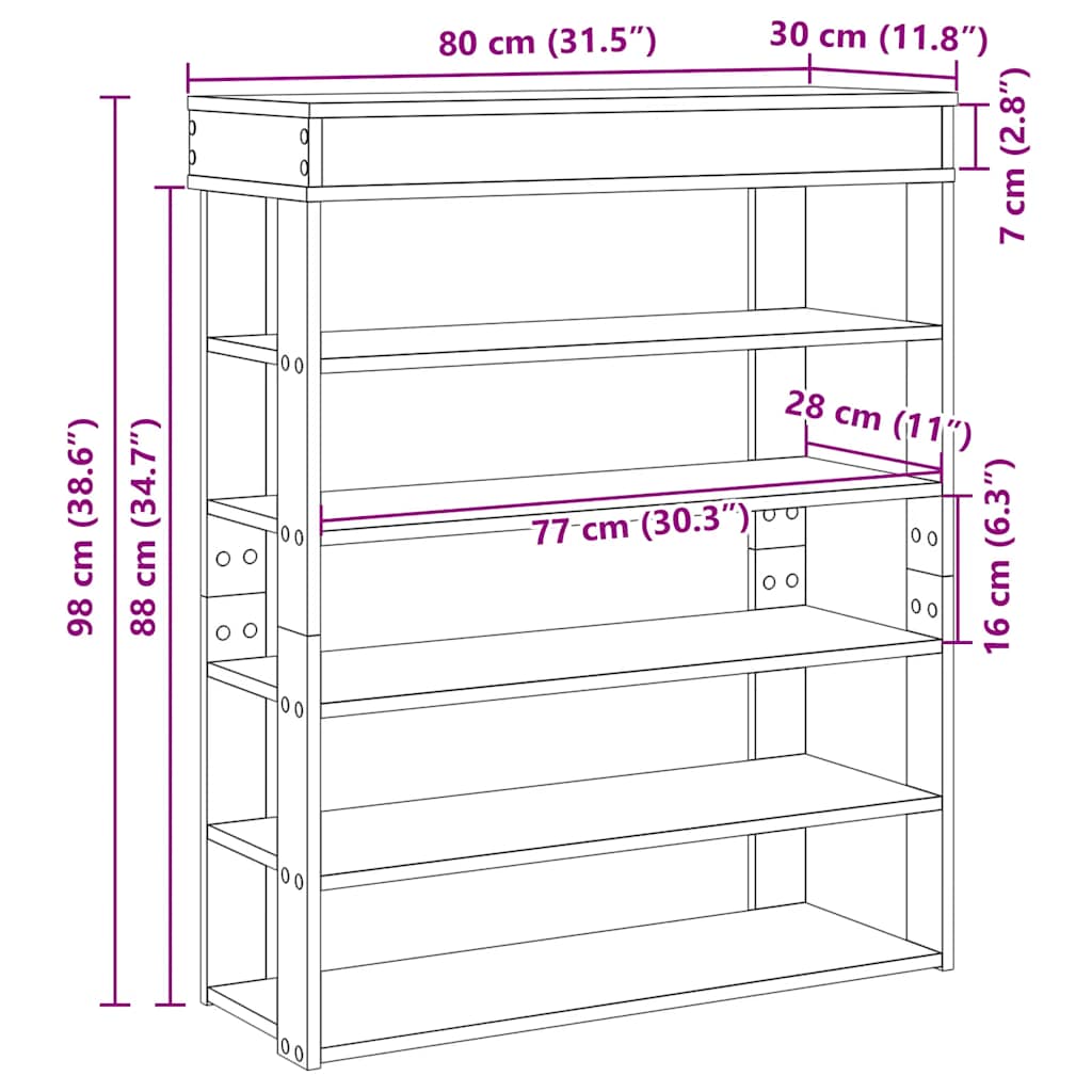 Schuhregal Schwarz 80x30x98 cm Holzwerkstoff