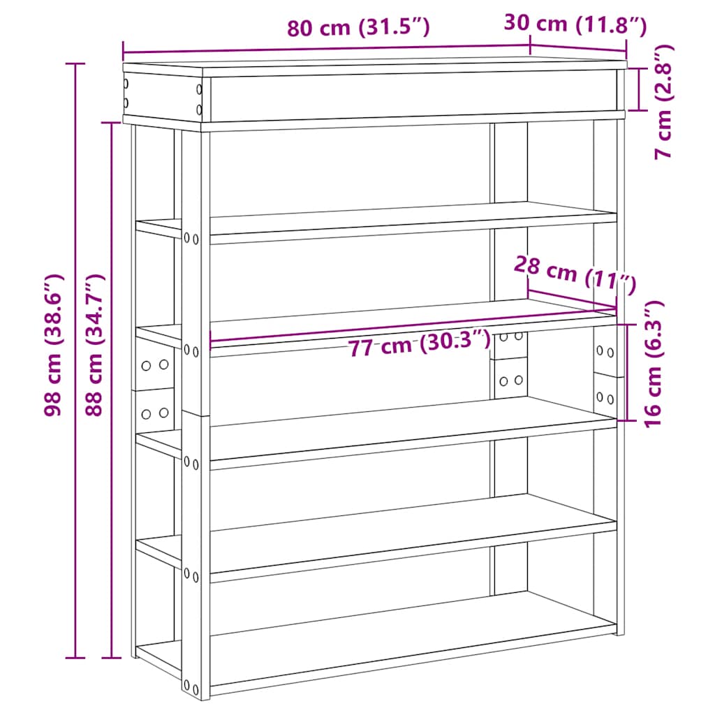 Schuhregal Sonoma-Eiche 80x30x98 cm Holzwerkstoff