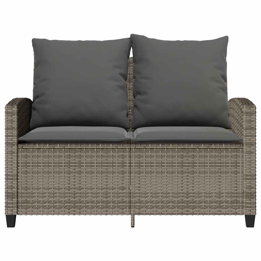 Gartensofa 2-Sitzer mit Kissen & Tisch Grau Poly Rattan