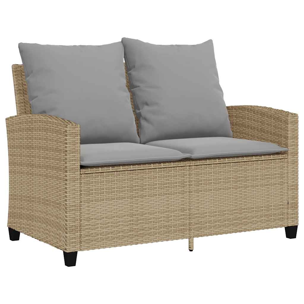 Gartensofa 2-Sitzer mit Kissen & Tisch Beige Poly Rattan