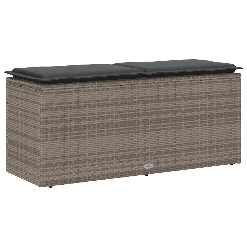 Gartenbank mit Kissen Grau 110x40x44 cm Poly Rattan