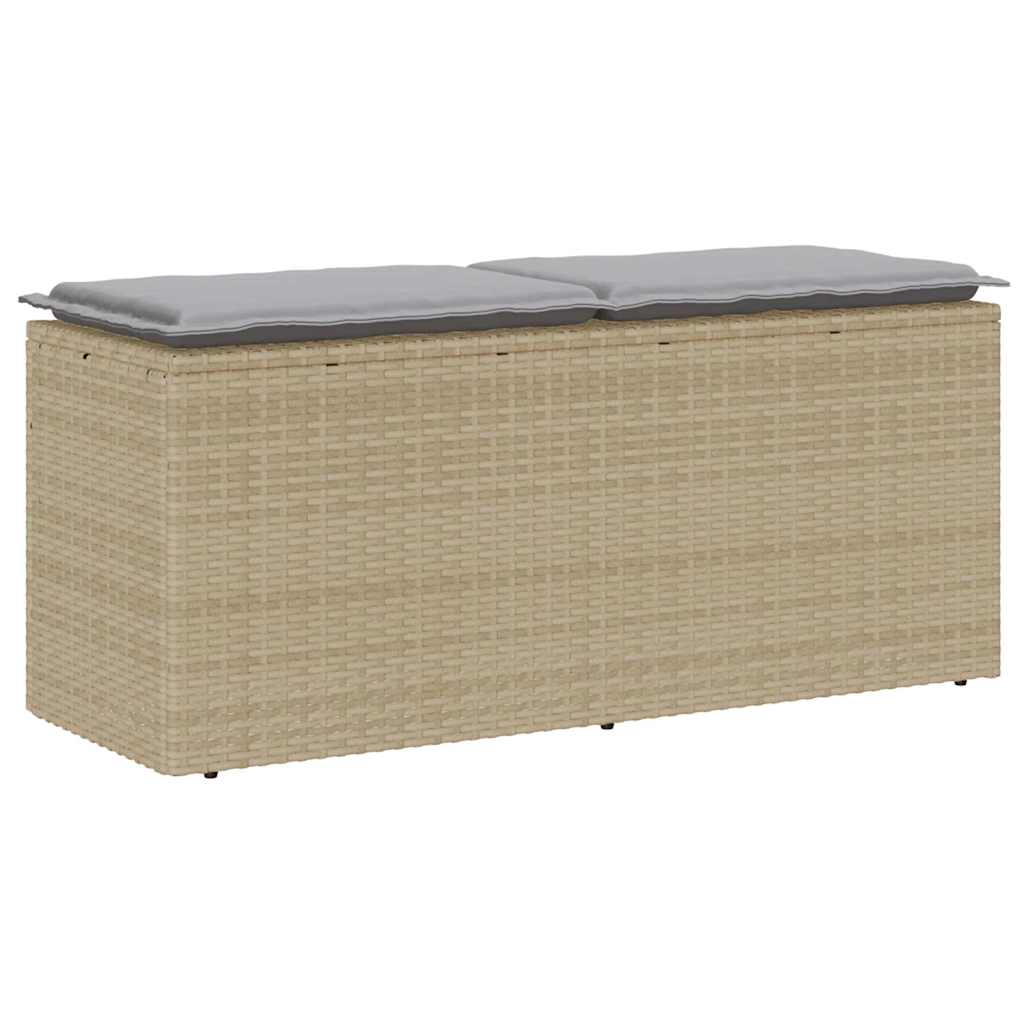 Gartenbank mit Kissen Beige 110x40x44 cm Poly Rattan