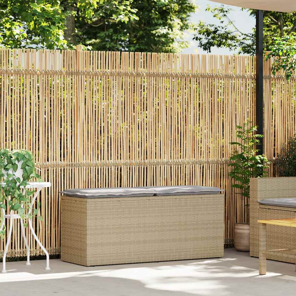 Gartenbank mit Kissen Beige 110x40x44 cm Poly Rattan