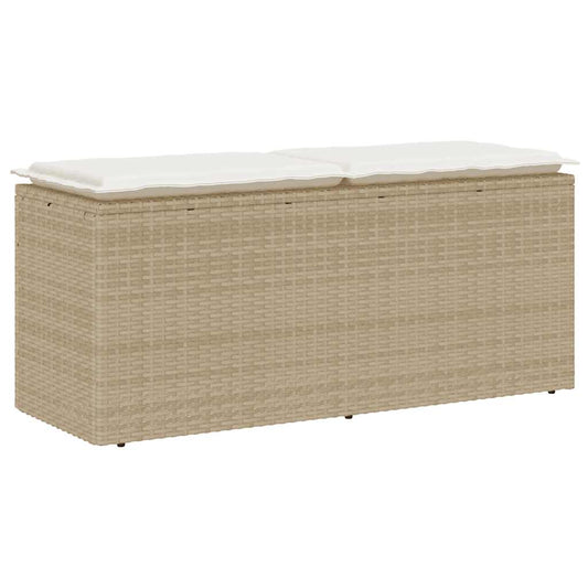 Gartenbank mit Kissen Beige 110x40x44 cm Poly Rattan