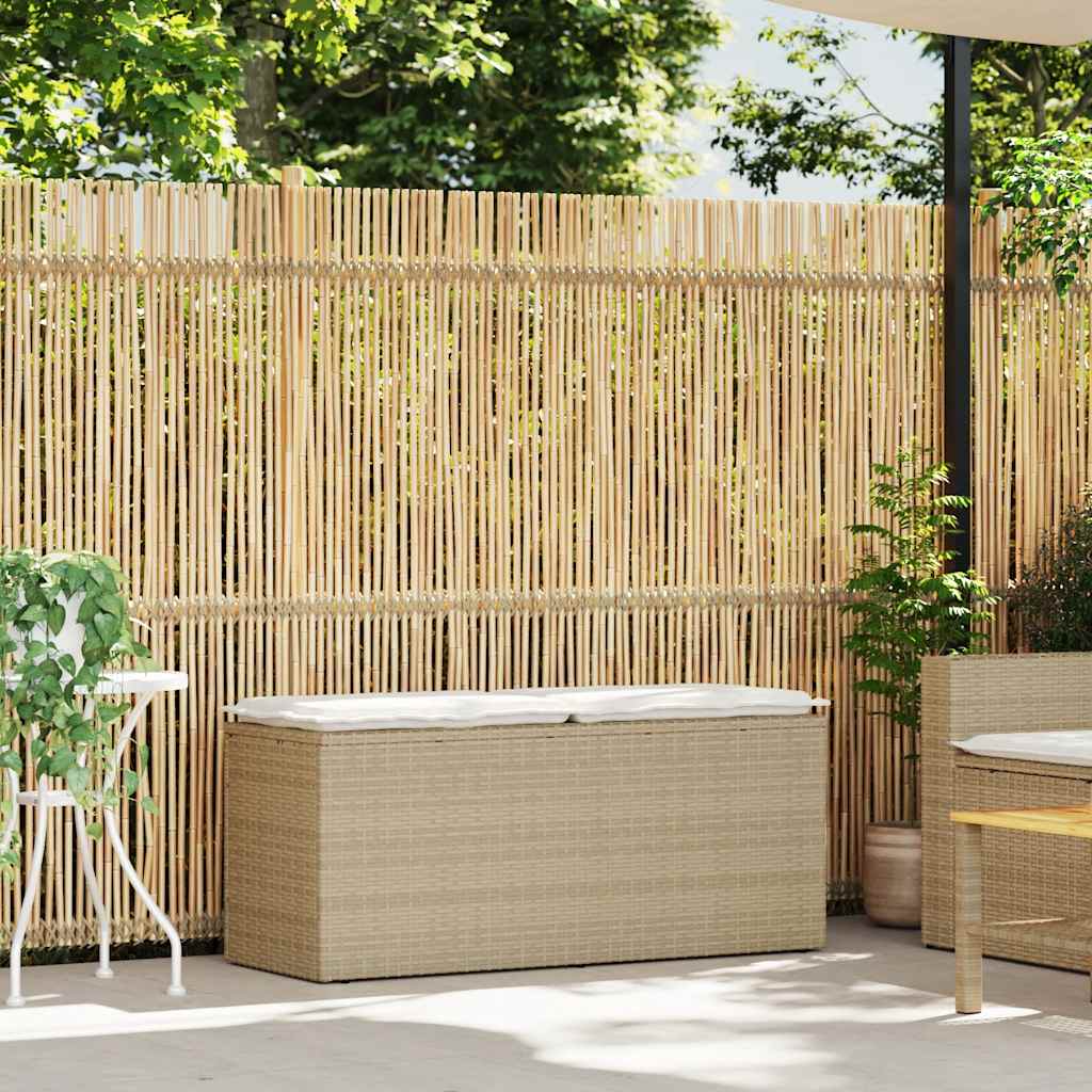 Gartenbank mit Kissen Beige 110x40x44 cm Poly Rattan