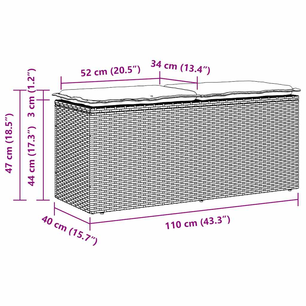 Gartenbank mit Kissen Hellgrau 110x40x44 cm Poly Rattan