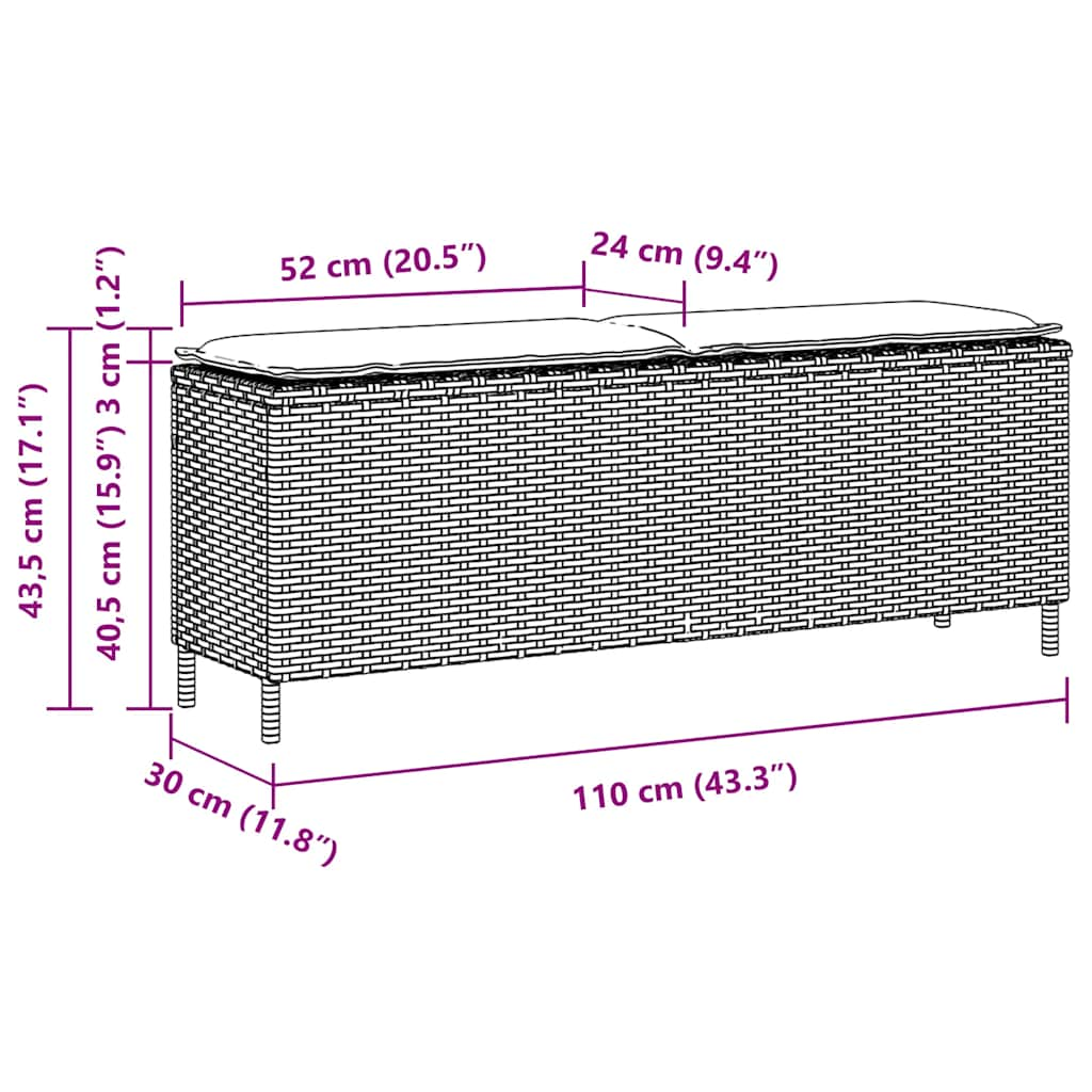 Gartenbank mit Kissen Schwarz 110x30x40,5 cm Poly Rattan