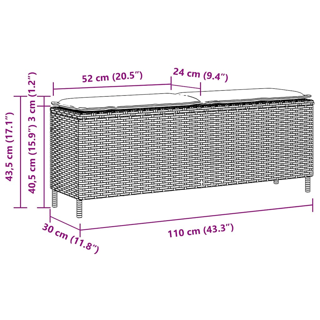 Gartenbank mit Kissen Grau 110x30x40,5 cm Poly Rattan