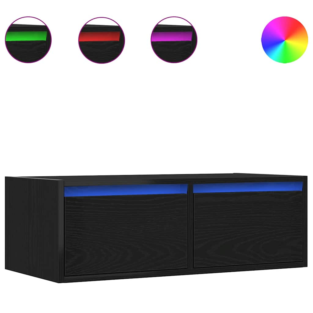 TV-Schrank mit LED-Leuchten Schwarz Eichen-Optik 75x35,5x25 cm