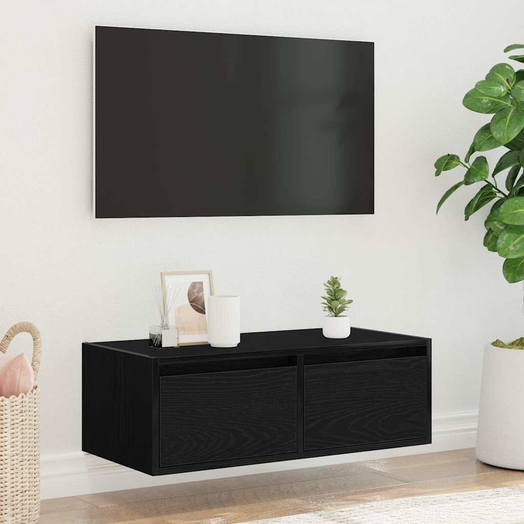 TV-Schrank mit LED-Leuchten Schwarz Eichen-Optik 75x35,5x25 cm