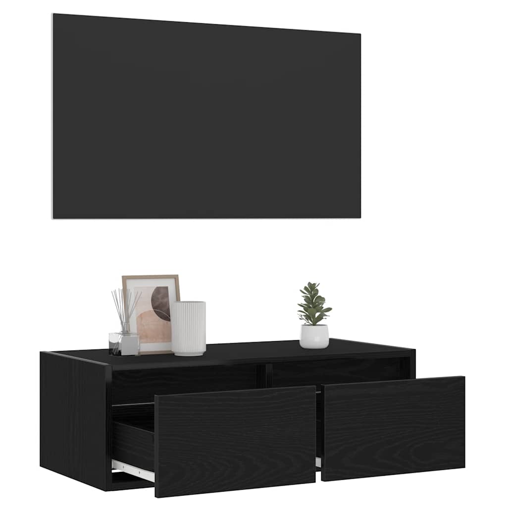 TV-Schrank mit LED-Leuchten Schwarz Eichen-Optik 75x35,5x25 cm