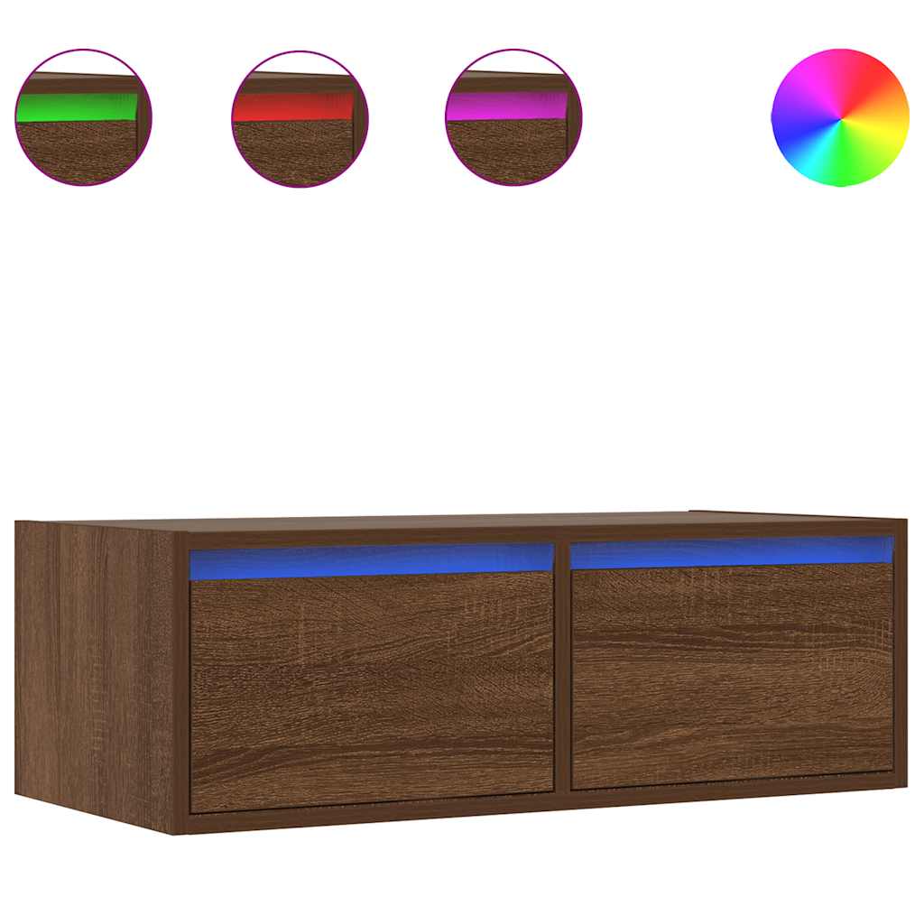 TV-Schrank mit LED-Leuchten Braun Eichen-Optik 75x35,5x25 cm