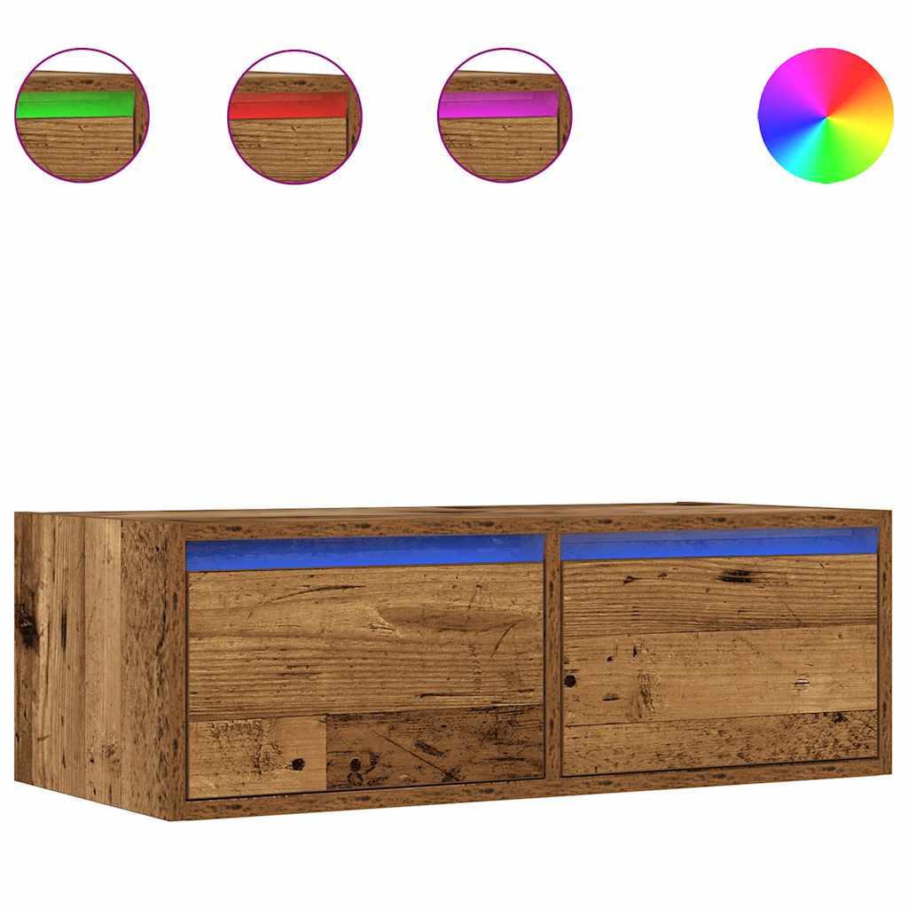 TV-Schrank mit LED-Leuchten Altholz-Optik 75x35,5x25 cm