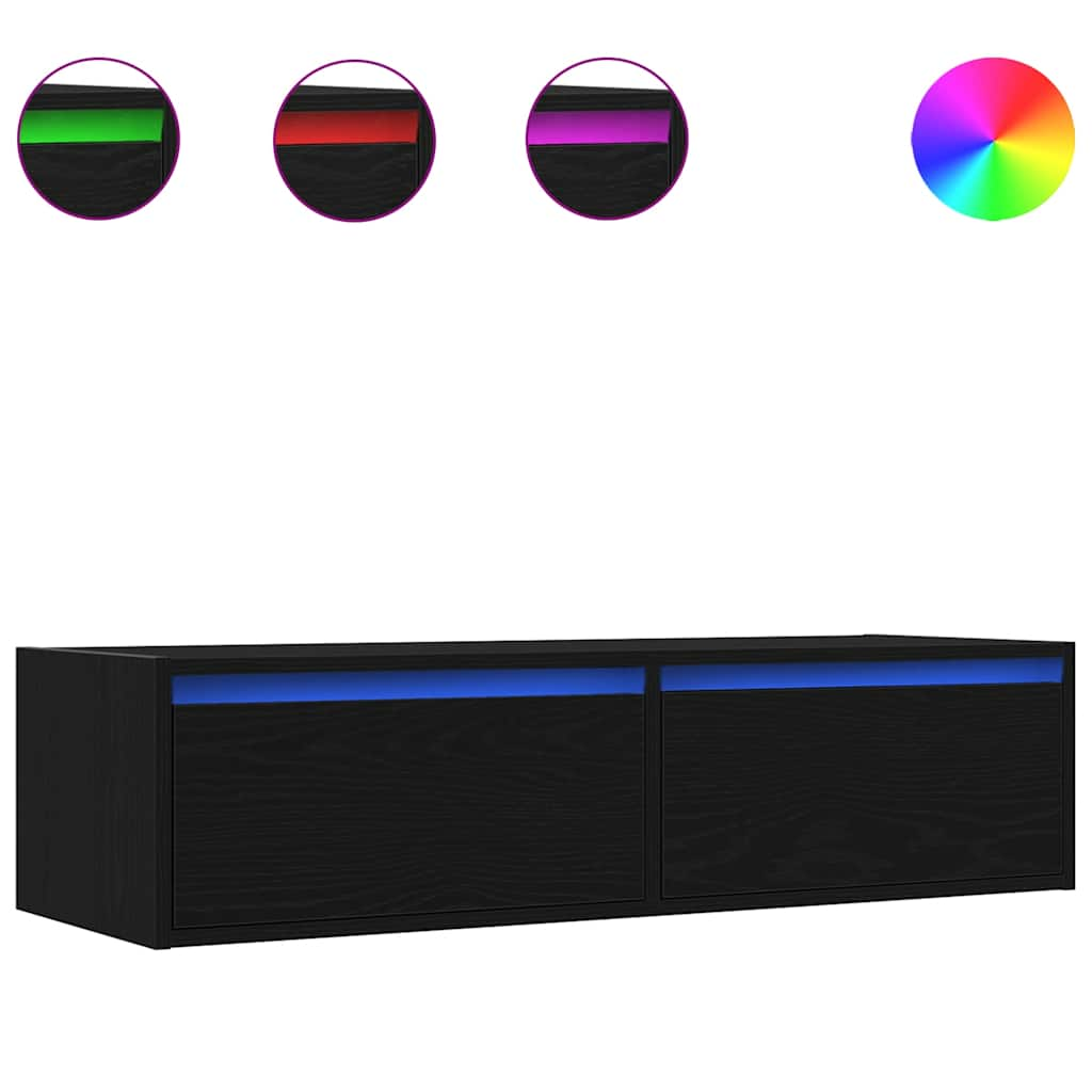 TV-Schrank mit LED-Leuchten Schwarz Eichen-Optik 100x35,5x25 cm