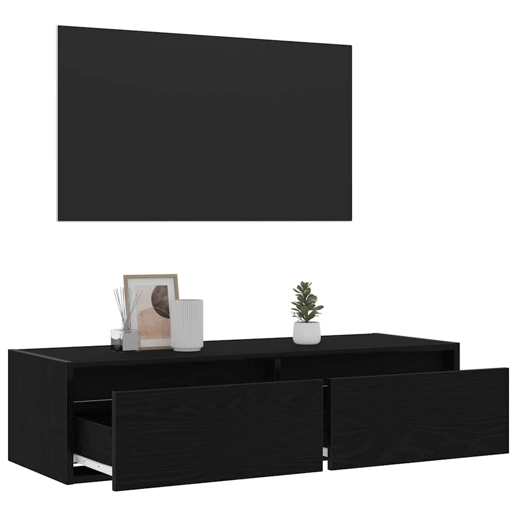 TV-Schrank mit LED-Leuchten Schwarz Eichen-Optik 100x35,5x25 cm