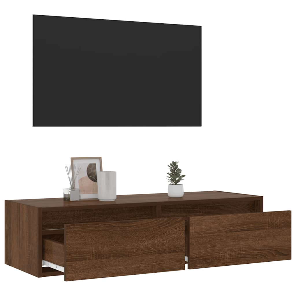 TV-Schrank mit LED-Leuchten Braun Eichen-Optik 100x35,5x25 cm