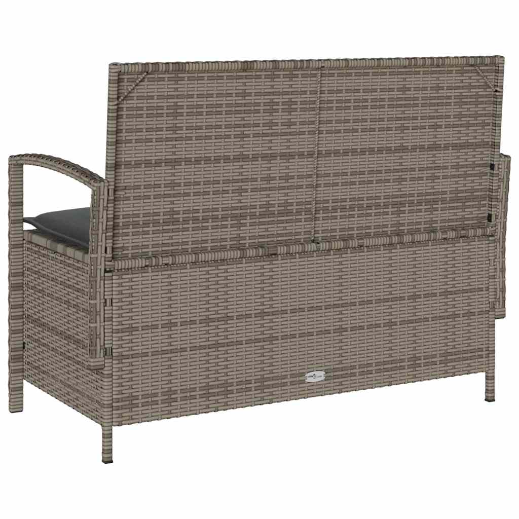 Gartenbank mit Stauraum und Kissen Grau Poly Rattan