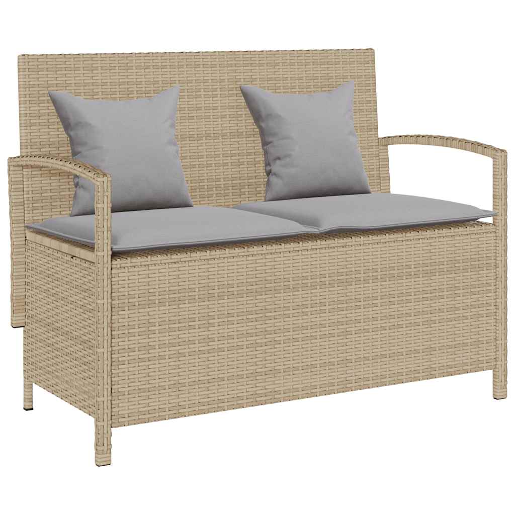 Gartenbank mit Stauraum und Kissen Beige Poly Rattan