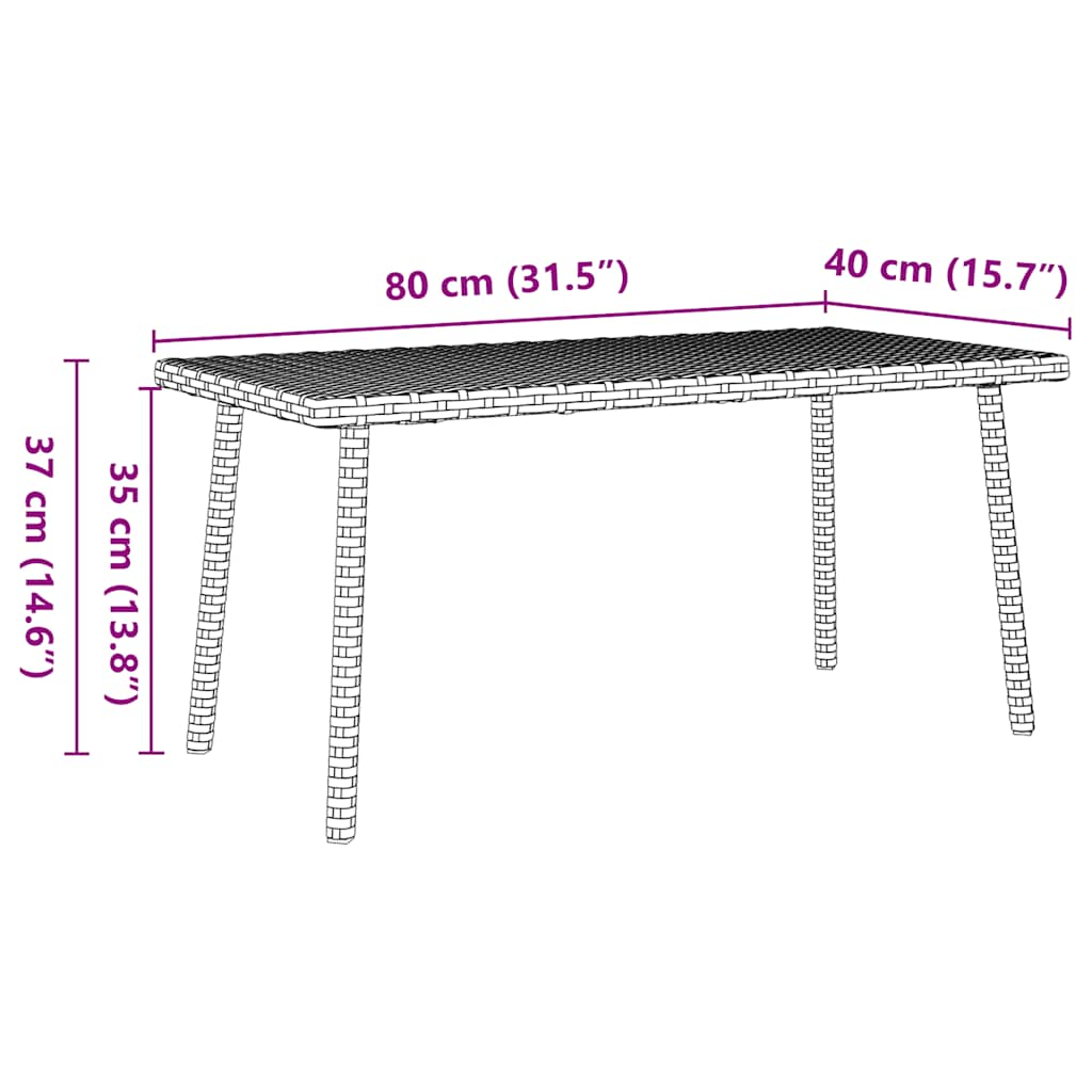 Garten-Couchtisch Rechteckig Grau 80x40x37 cm Poly Rattan