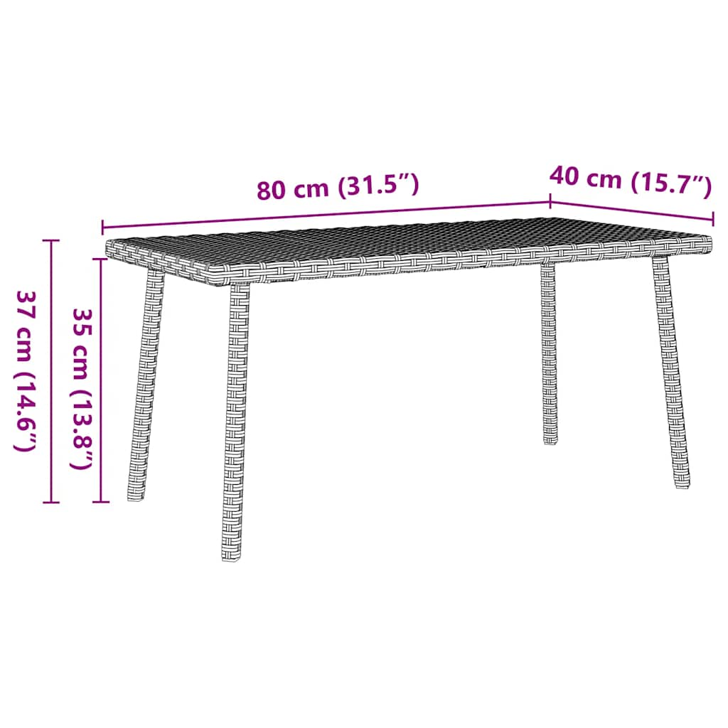 Garten-Couchtisch Rechteckig Hellgrau 80x40x37 cm Poly Rattan