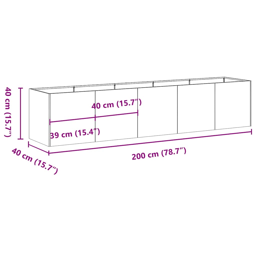 Pflanzkübel 200x40x40 cm Verzinkter Stahl