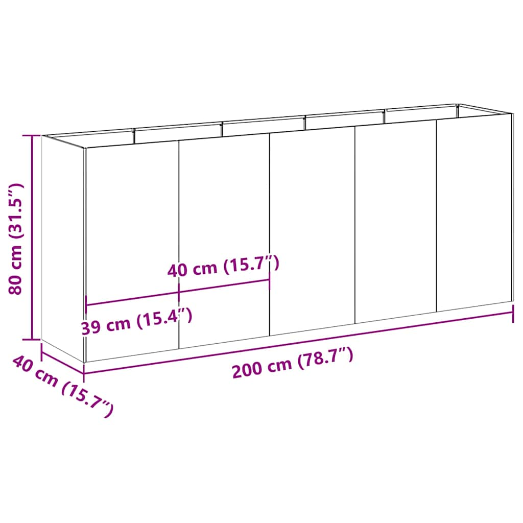 Pflanzkübel 200x40x80 cm Verzinkter Stahl