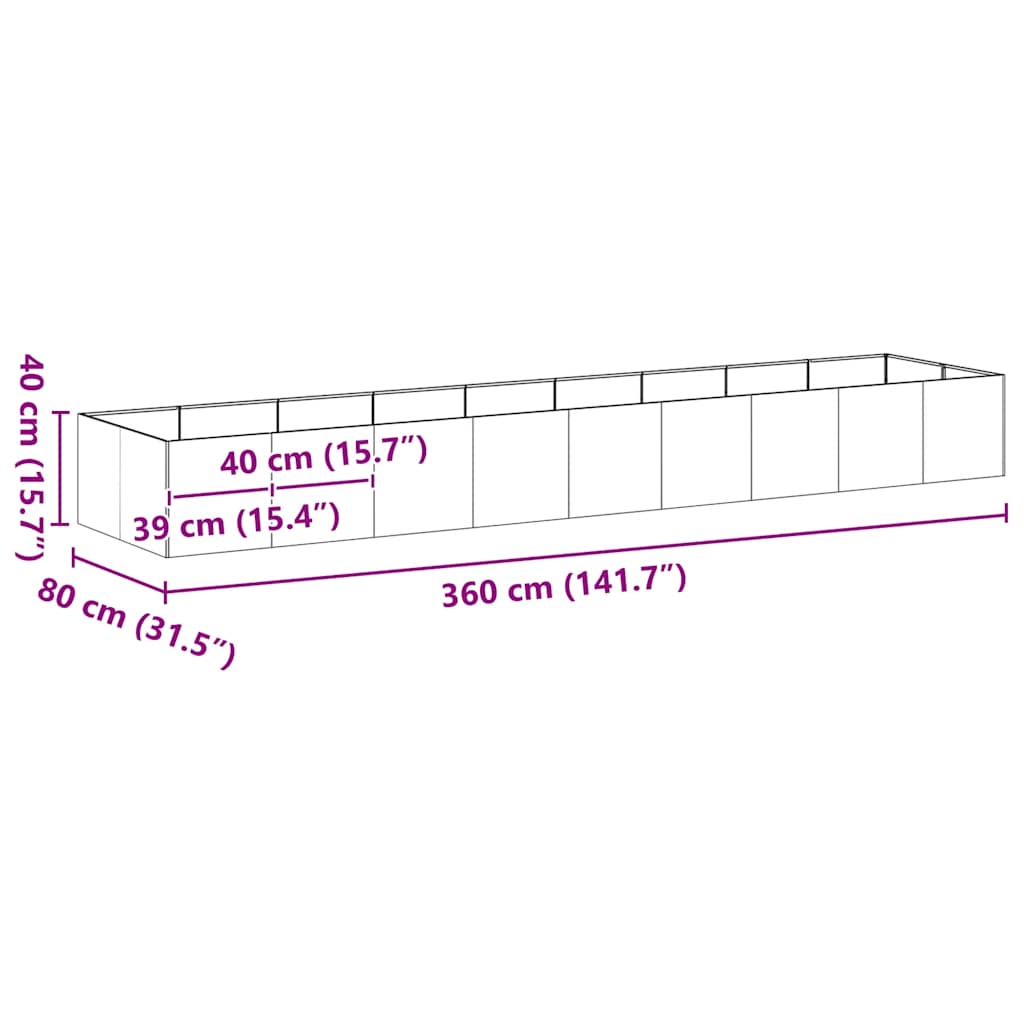 Pflanzkübel Rostig 360x80x40 cm Wetterfester Stahl